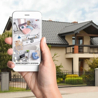 Las Cruces vivint phone display of cctv live feed in front of a house